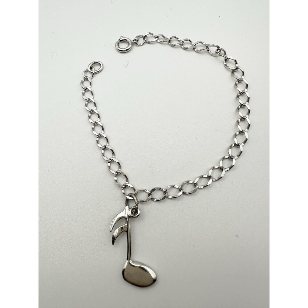 925 Sterling Silver Link Chain Music Note Bracelet 7”